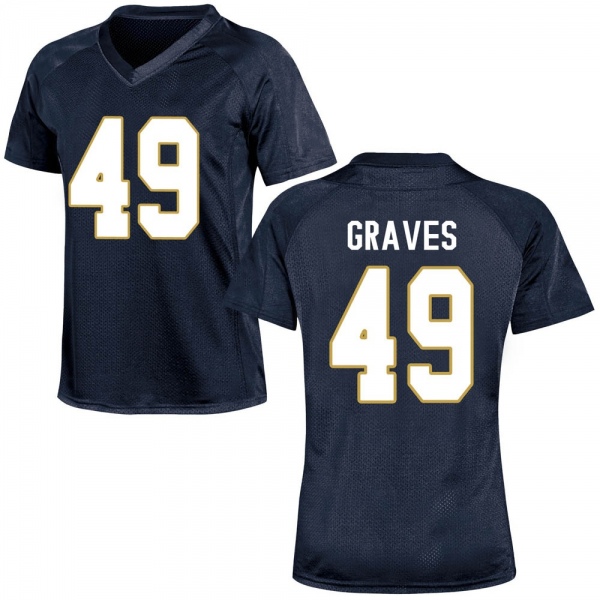 Mike Graves Notre Dame Fighting Irish NCAA Women's #49 Navy Blue Game College Stitched Football Jersey DMX4655YX